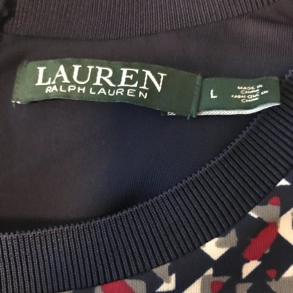 Lauren Ralph Lauren Navy Blue Abstract Geometric Long Sleeve Shift Career Dress - Picture 7 of 8